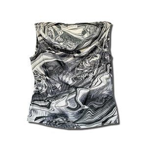 Marble Print Cowl Neck Sleeveless Top
